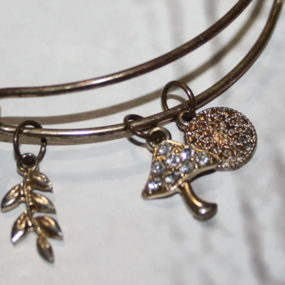Gold cottage core bangle mushroom rhinestone bracelet